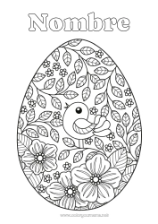 Colorear para personalizar Flores Pájaro Primavera Hojas Huevos de Pascua Gran huevo de pascua Aves y mamíferos voladores