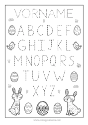 Kostenlose Zeichnung Hase Kinderaktivitäten Punkte verbinden Alphabet Ostern Waldtiere Buchstaben des Alphabets