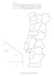 Pagină de colorat personalizată Geografie Țară Hartă a țărilor Portugalia