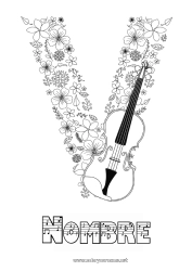 Colorear para personalizar Zentangle Instrumentos de música Violín Letra del alfabeto