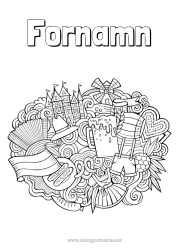 Gratis färgläggning Mandala Dryck Symboler Land Monument Tyskland Pretzel Öl Neuschwanstein slott