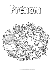Coloriage à personnaliser Mandala Boisson Symboles Pays Monument Allemagne Bretzel Bière Château de Neuschwanstein