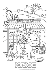 Colouring to customise Horse Cowboy Wild West Farm Animals