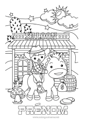 Coloriage gratuit Cheval Cow-boy Far West Animaux de la ferme