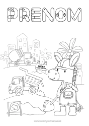 Coloriage gratuit Engins de chantier Animaux de la ferme Camion toupie Métiers du chantier âne Chargeuse