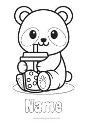 Free coloring Cute Kawaii Animal Panda Drinks Easy coloring pages Other animals of the world Bubble tea