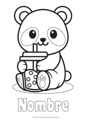 Colorear gratis Lindo Kawaii Panda Bebidas Dibujos fáciles para colorear Otros animales del mundo Bubble tea