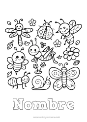 Colorear para personalizar Kawaii Mariposa Animales Caracol Mosca Mariquita Hormiga Insectos Mosquito Cigarras