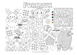 Gratis farvelægning Forår Magiske farvelægninger Børneaktiviteter Forbindelsespunkter Påskeæg Påske Søg og find Labyrint Printbart bordskilt Tal at forbinde