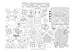Pagină de colorat personalizată Primăvară Desene magice de colorat Activități pentru copii Puncte de conectat Ouă de Paște Paște Caută și găsește Labirint Set de masă de imprimat Numere de Conectat