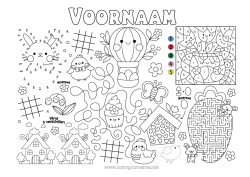 Kleurplaat aanpassen Lente Kleuren op nummer Activiteiten voor Kinderen Van punt naar punt Paaseieren Pasen Zoeken en vinden Doolhof Printbare placemat