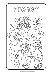 Coloriage gratuit Fleurs Papillon Champignon Fruits Insectes