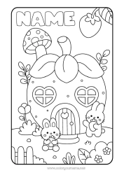 Coloring to customize Cute Kawaii Bunny Mushroom Fruits House Strawberry Forest animals