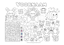 Kleurplaat aanpassen Lente Konijn Kleuren op nummer Van punt naar punt Pasen Zoeken en vinden Trace et colorie Bosdieren Printbare placemat Verbind de Getallen