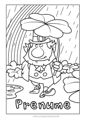 Pagină de colorat gratuită Trifoi Irlanda Leprechaun Curcubeu Plouă