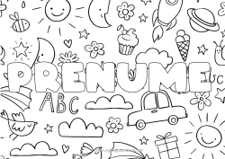 Pagină de colorat gratuită Nume decorat Doodle Fundal decorativ