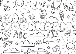Kleurplaat aanpassen Gedecoreerde naam Doodle Decoratieve achtergrond