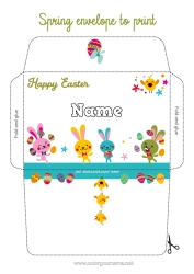 Colouring to customise Birthday Bird Spring Rabbit Easter eggs Easter Envelope Birds and flying mammals Forest animals Print envelope