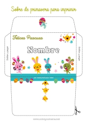 Colorear para personalizar Pájaro Primavera Conejo Huevos de Pascua Pascua de Resurrección Sobre Aves y mamíferos voladores Animales del bosque Sobre para imprimir