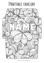 Colouring to customise Winter Spring Fortune Clover St Patrick's Day Envelope Complex Colouring Pages Zentangle Print Envelope