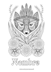 Dibujo libre Flores Zorro Animales Dibujos complejos para colorear Zentangle Animales del bosque Nativos americanos