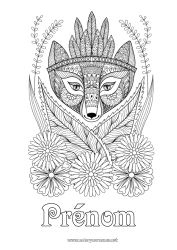 Coloriage gratuit Fleurs Renard Animal Coloriages complexes Zentangle Animaux de la forêt Indiens d'Amérique