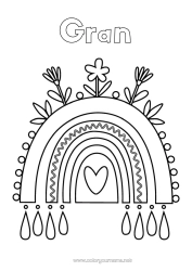 Free colouring Flowers Heart Rainbow Easy colouring pages