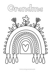 Free coloring Flowers Heart Rainbow Easy coloring pages