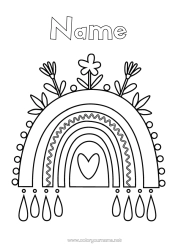 Free colouring Flowers Heart Rainbow Easy colouring pages