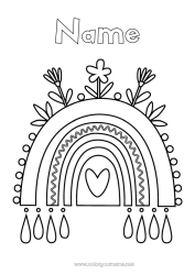 Free drawing Flowers Heart Rainbow Easy coloring pages