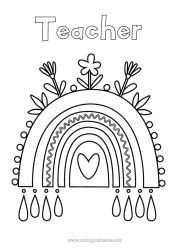 Free colouring Flowers Heart Rainbow Easy colouring pages