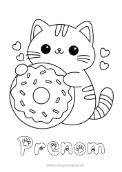 Coloriage à personnaliser Mignon Chat Kawaii Donuts Coloriages faciles Chiens et chats