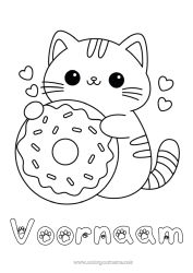 Gratis tekening Schattig Kat Kawaii Donuts Eenvoudige kleurplaten Honden en katten