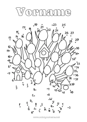 Kostenlose Malvorlage Kinderaktivitäten Punkte verbinden Alphabet Ostereier Ostern Baum