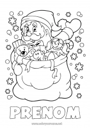 Coloriage gratuit Père Noël Noël Hotte Jouets Jeux et jouets