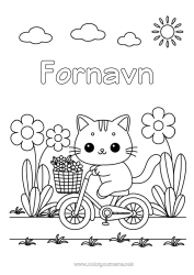 Farvelægningssiden tilpasning Sød Kat Kawaii Køretøjer Dyr Cykel Hunde og katte Tohjulede køretøjer