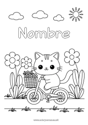 Colorear gratis Lindo Cat Kawaii Vehículos Bicicleta Perros y gatos Vehículos de dos ruedas