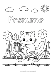 Pagină de colorat gratuită Drăguț Pisică Drăguț Vehicule Animal Bicicletă Câini și pisici Vehicule cu două roți