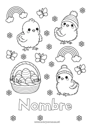 Colorear para personalizar Pollito Mariposa Animales Arcoíris Huevos de Pascua Pascua de Resurrección Cesta Insectos Animales de granja