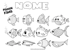 Colorazione gratuita Attività per Bambini Animale Pesce Pesce d'aprile Animali marini o acquatici