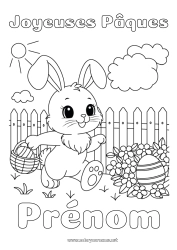 Coloriage gratuit Fleurs Lapin Oeufs de Pâques Pâques 