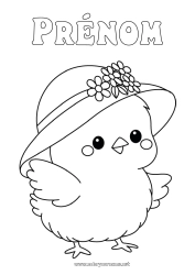 Coloriage gratuit Printemps Poussin Animal Chapeau Coloriages faciles Animaux de la ferme