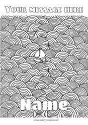 Free coloring Sea Vehicles Boat Complex coloring pages Zentangle Maritime vehicles Decorative background Waves