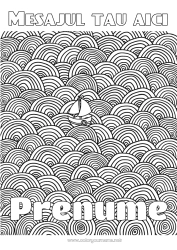 Pagină de colorat personalizată Mare Vehicule Barcă Desene de colorat complexe Zentangle Vehicule maritime Fundal decorativ Valuri