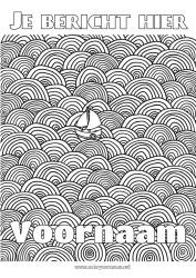 Gratis kleurplaat Zee Voertuigen Boot Complex Kleurplaten Zentangle Maritieme voertuigen Decoratieve achtergrond Golven