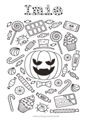 Kolorowanka za darmo Cukierki Dynia Halloween Jack O'Lantern Słodkości, łakocie Słodka laska