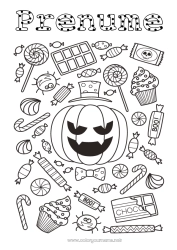 Desen liber de colorat Bomboane Dovleac Halloween Jack cu lampa Dulciuri, bunătăți Bomboană