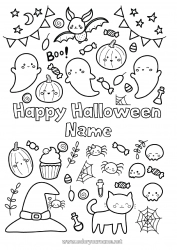 Free coloring Ghost Monster Witch Halloween Symbols Intermediate coloring pages Inscription 