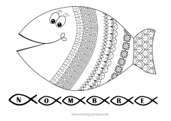 Colorear gratis Animales Pescado Día de los Inocentes Zentangle Animales marinos o acuáticos