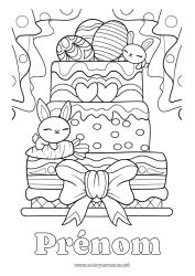 Coloriage gratuit Gâteau Anniversaire Lapin Oeufs de Pâques Pâques Animaux de la forêt